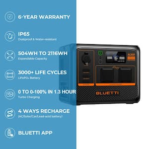 600-Watt Continuous/1200W Peak Output Power Station AC60P Push Button Start LiFePO4 Battery Solar Generator for Outdoor