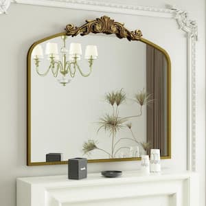 36 in. W x 30 in. H Arch Aluminum Alloy Framed French Cleat Mounted Baroque Wall Decor Bathroom Vanity Mirror in Gold