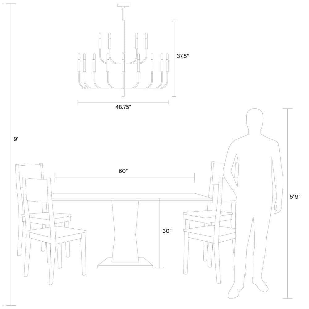Burnished Brass 15-Light Chandelier with Linen Shades