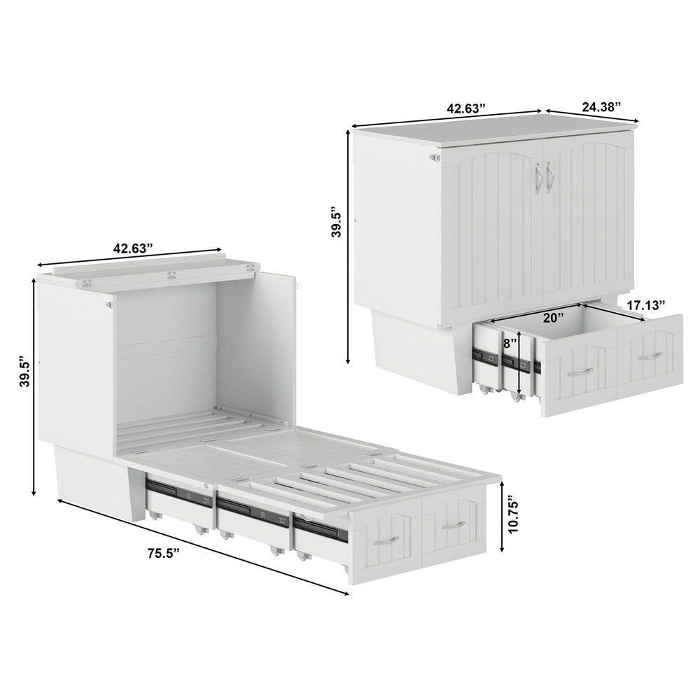 Nantucket White Twin Murphy Bed Chest with Storage Drawers