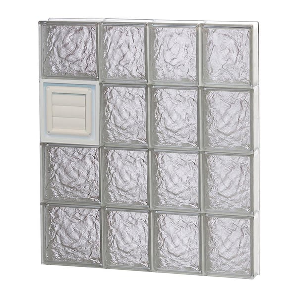 Clearly Secure 25 in. x 31 in. x 3.125 in. Frameless Ice Pattern Glass Block Window with Dryer Vent