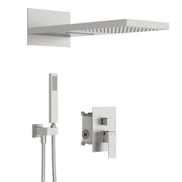 GIVING TREE Single-Handle 3-Spray 9 in. Rectangular High-Pressure Wall Mount Shower Faucet Set with Hand Shower in Brushed Nickel