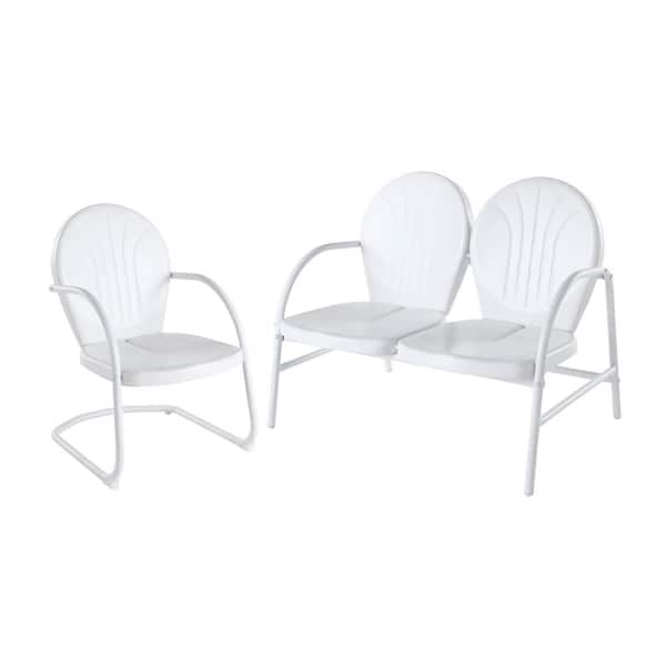 CROSLEY FURNITURE Griffith 2-Piece Metal Outdoor Conversation Seating Set - Loveseat and-Chair in White