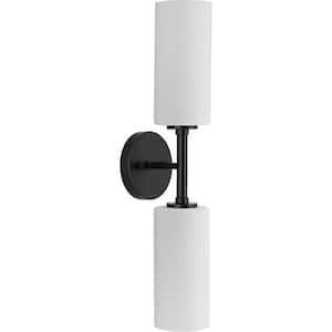 Cofield Collection 22-1/2 in. 2-Light Matte Black Transitional Wall Bracket with Etched Glass Shades