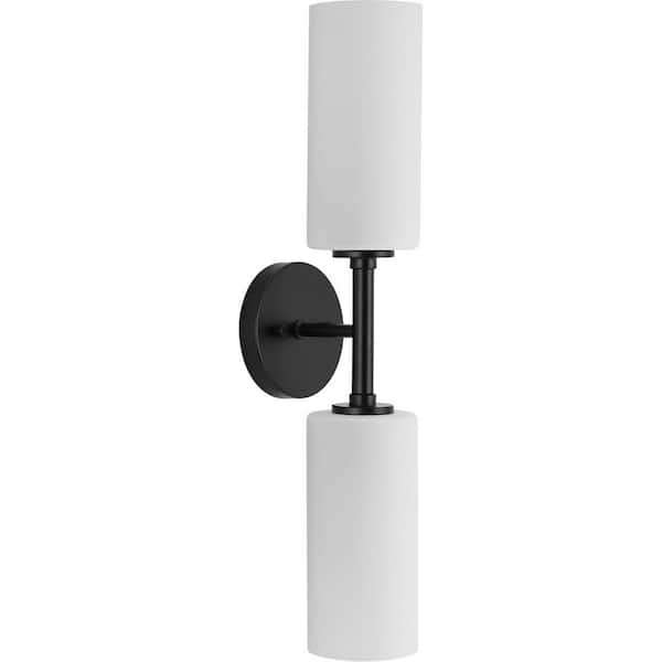 Cofield Collection 22-1/2 in. 2-Light Matte Black Transitional Wall Bracket with Etched Glass Shades