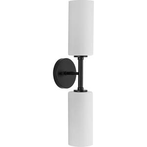 Cofield Collection 22-1/2 in. 2-Light Matte Black Transitional Wall Bracket with Clear Glass Shades