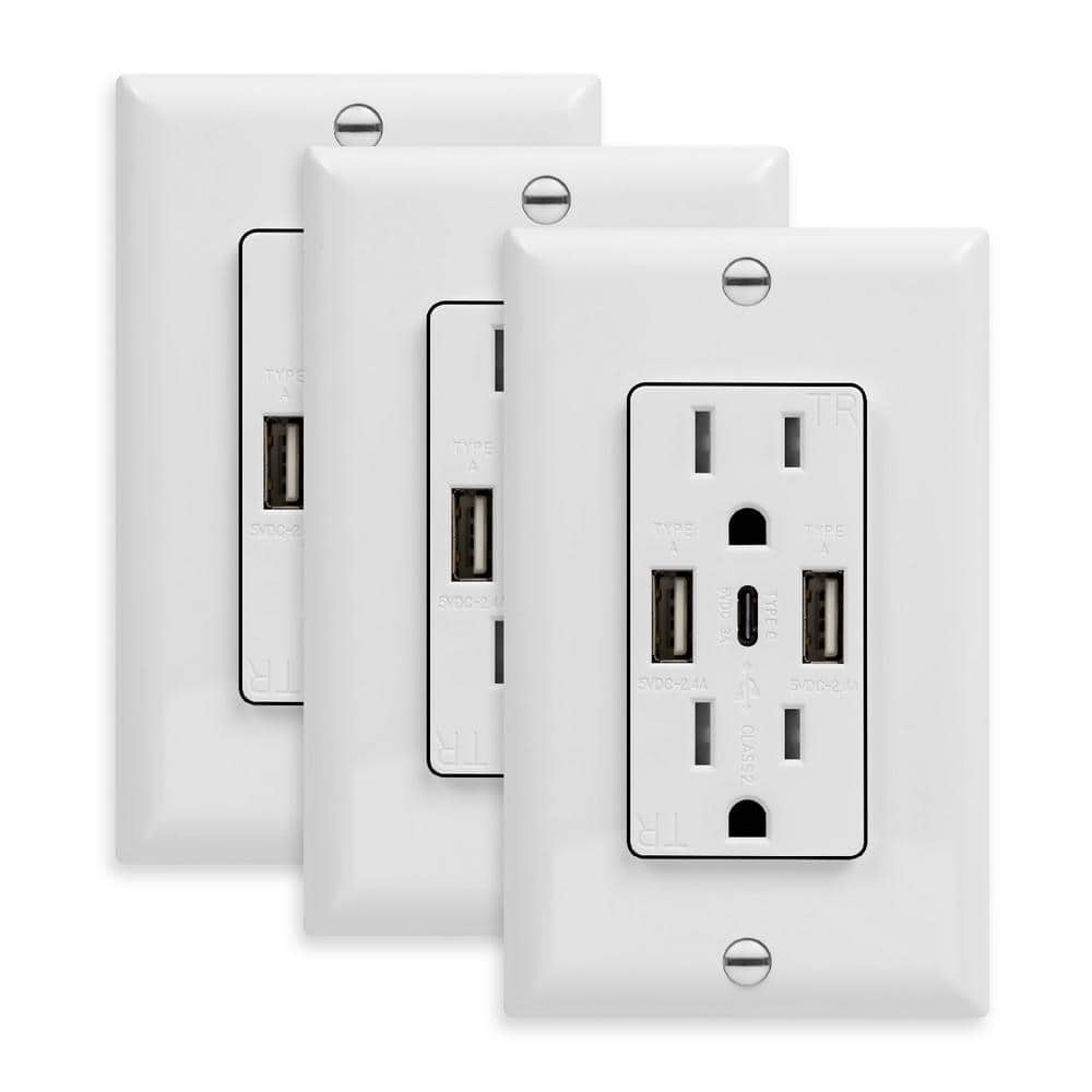 15 Amp Decorator Tamper Resistant Duplex Receptacle, 5.6A USB Outlet Type C/A, White (3-Pack) price history on PriceWatchPro