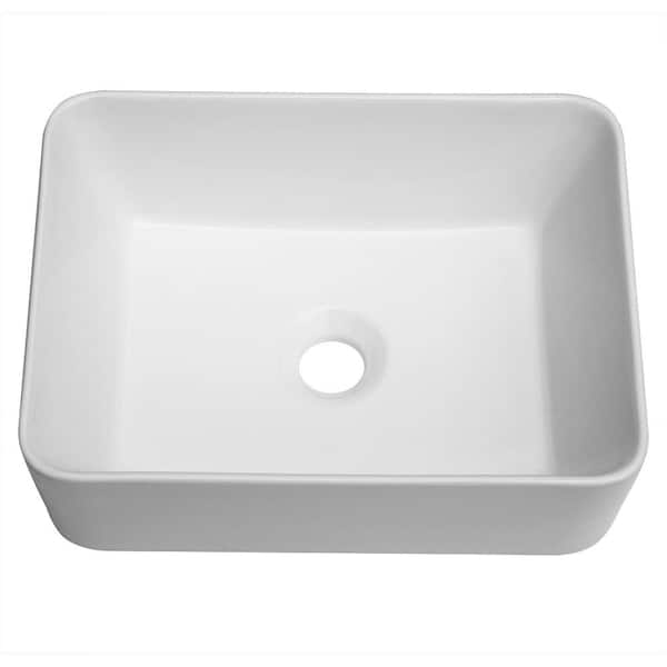 Aurora Decor AVA 16 in. x 12 in. Bathroom in White Porcelain Ceramic Vessel Sink Rectangle Above Counter Sink Art Basin