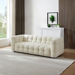 Myrline 90 in. Square Arm Boucle Fabric Modern Rectangle Sofa in. Cream White