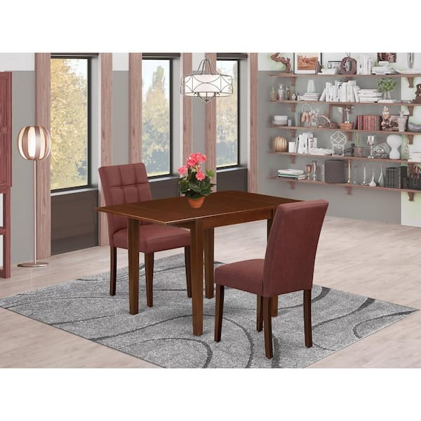 HOME IMPORTS EMPORIUM 3-Piece Rectangle Mahogany Finish Rectangular Solid Wood Top with Dropleaf Dining Table Set, Seats 2
