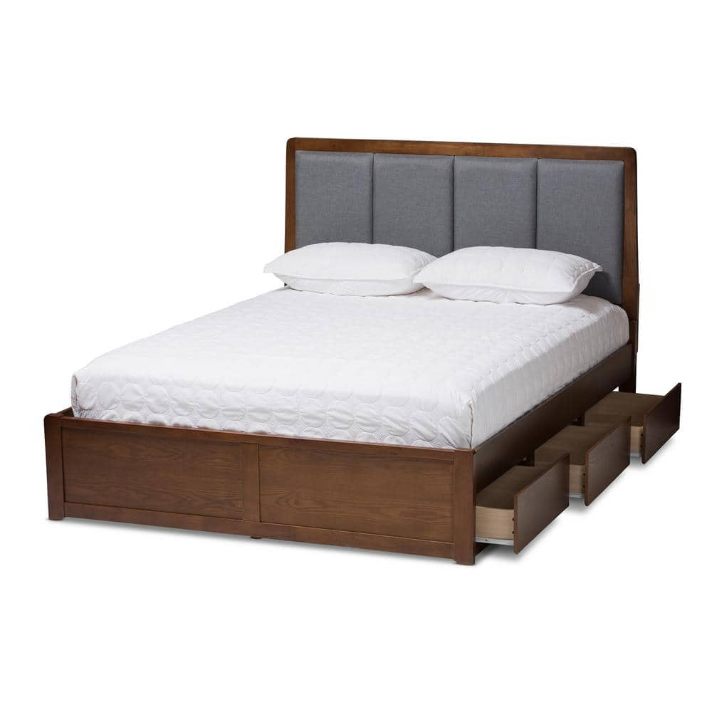 Baxton Studio Brannigan Gray Walnut Brown Queen Platform Bed