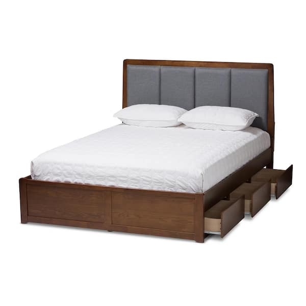 Baxton Studio Brannigan Gray Walnut Brown Queen Platform Bed 146