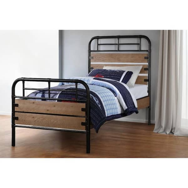 Black Wood Frame Twin Panel Bed