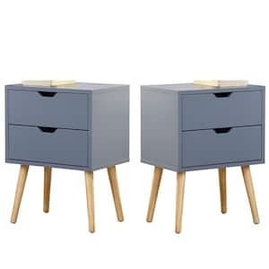 2-Drawer Gray End Side Table Nightstand 16 in. W x 13 in. D x 22 in. H (Set of 2)