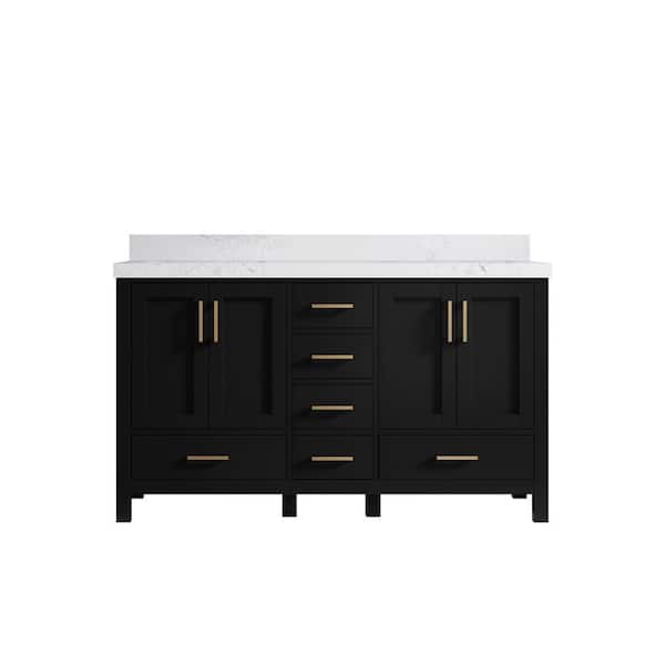 Willow Collections Malibu 60 in. W x 22 in. D x 36 in. H Double Sink Bath Vanity in Black with 2 in. Empira Quartz Top