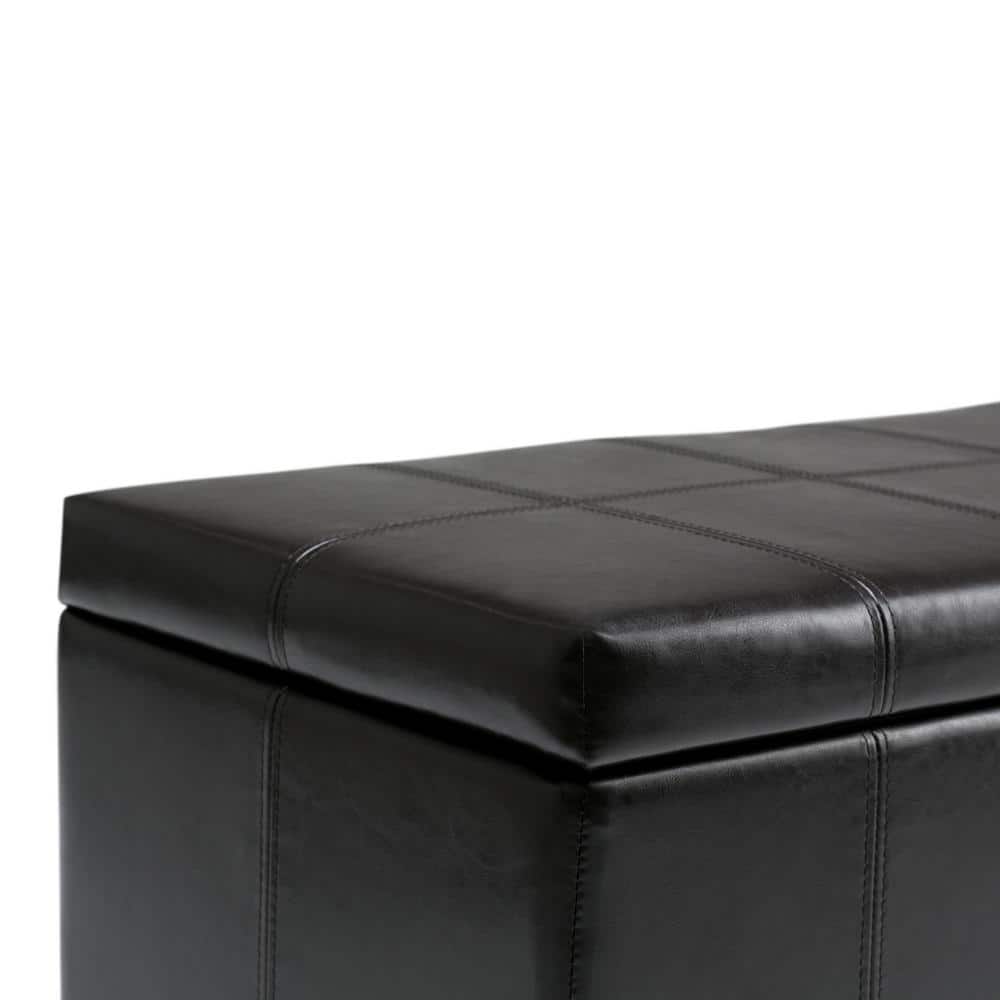 Midnight Black Faux Leather Rectangular Storage Bench Ottoman