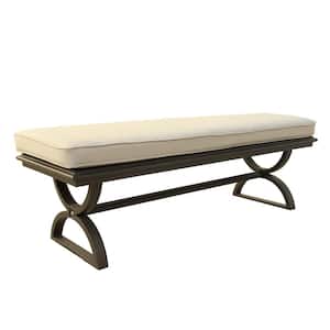Superb Black Flame Aluminum Outdoor Dining Bench with Sand Dollar Cushion 16.5in.H x 20in.W x 58in.D for Patio Gazebo