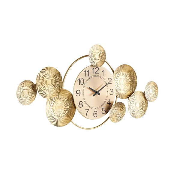Litton Lane Gold Stainless Steel Metal Wall Clock with Black Accents and Overlapping Discs