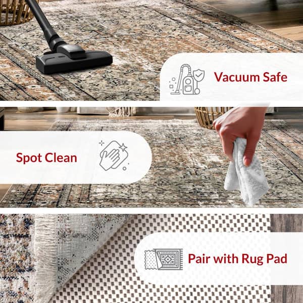 Charvi Distressed Beige 2 ft. 6 in. x 10 ft. Runner Rug Medallion Fringe Area Rug