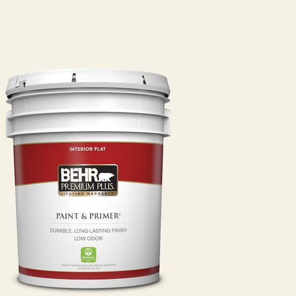 BEHR PREMIUM PLUS 5 gal. #BXC-01 Resort White Flat Low Odor Interior Paint & Primer