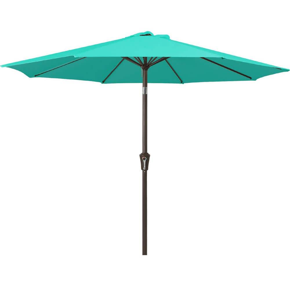 Air Vented 9 ft. Alloy Steel Market Solar Tilt Half Patio Umbrella in Aqua 