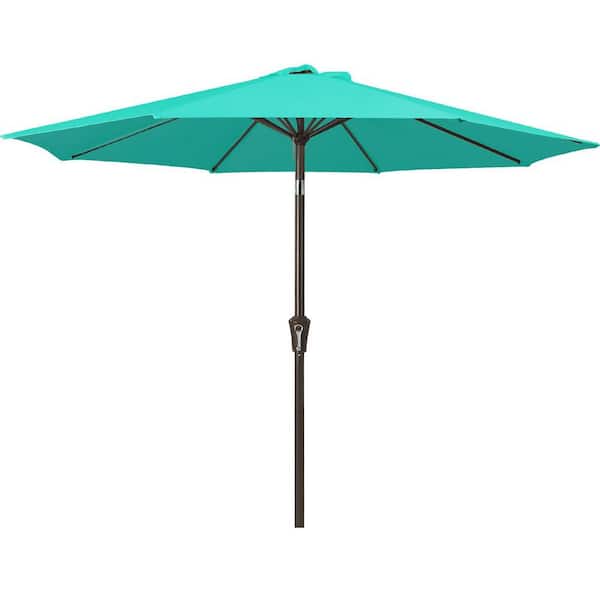Unbranded Air Vented 9 ft. Alloy Steel Market Solar Tilt Half Patio Umbrella in Aqua Sky Green