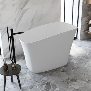 51 in. x 28.9 in. Tall Version Stone Resin Solid Surface Flatbottom Freestanding Soaking Bathtub in White