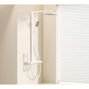 Thermostatic Shower 7-Spray 13 in. Dual Shower Head Wall Mount Fixed and Handheld Shower Head 2.34 GPM in Matte White