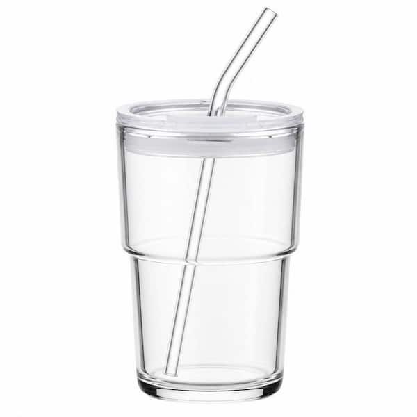 Modern 13 oz. Dishwasher Safe Leak Proof Clear Glass Drinking Tumbler, with Straw and Lid Sealed, Glass Cup for Water