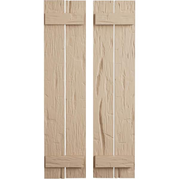 Ekena Millwork 11.5 in. x 38 in. Timberthane Polyurethane 2-Board Spaced Board-n-Batten Hand Hewn Faux Wood Shutters Pair