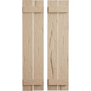11.5 in. x 44 in. Timberthane Polyurethane 2-Board Spaced Board-n-Batten Hand Hewn Faux Wood Shutters Pair