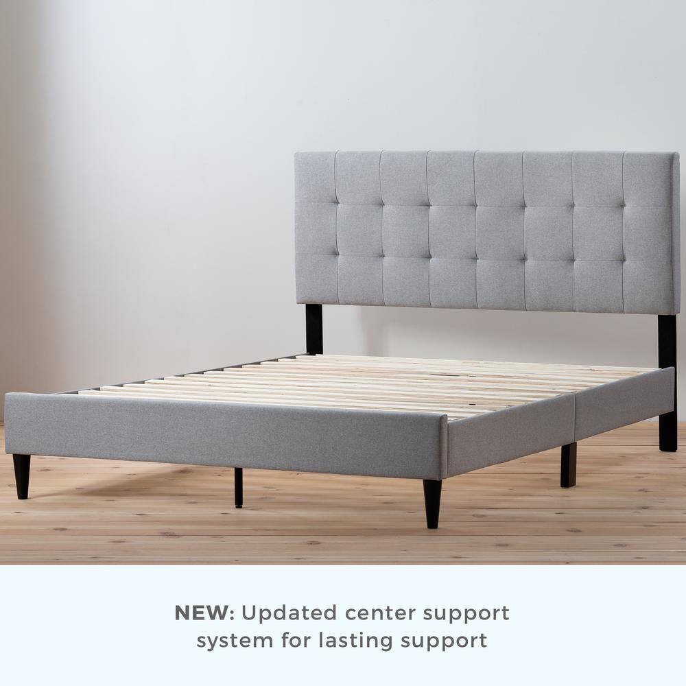 Queen Tara Square Tufted Linen-Look Upholstered Bed Frame