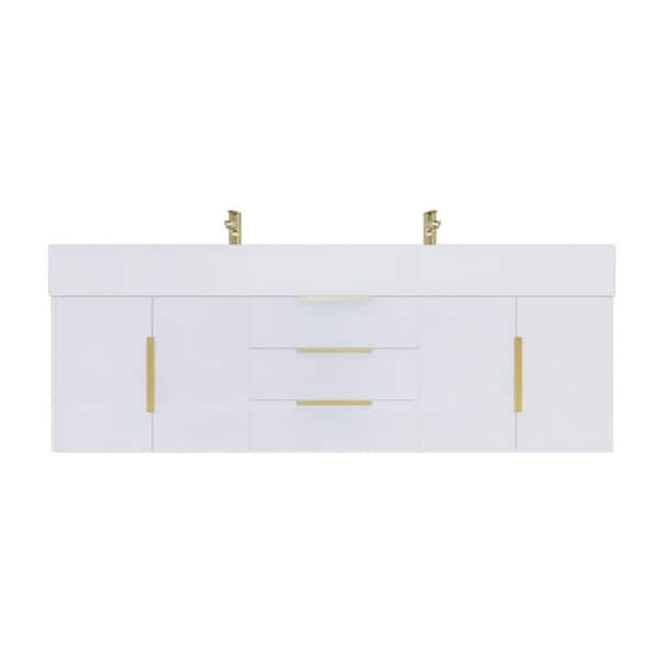 Bethany 59 in. W. x 20 in. D x 22 in. H Double Sink Floating Bath Vanity in High Gloss White with White Acrylic Top