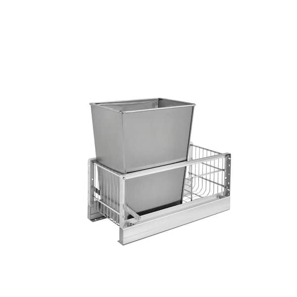 Rev-A-Shelf 19.125 in. H x 10.75 in. W x 21.938 in. D Single 32 Qt. Pull-Out Brushed Aluminum and Stainless Steel Waste Container