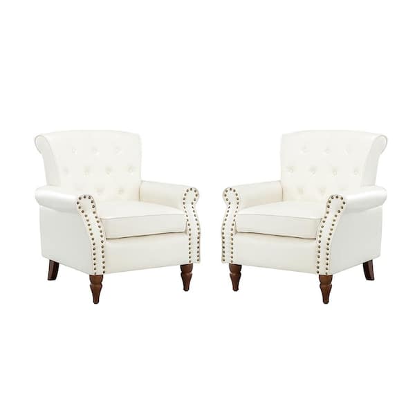 JAYDEN CREATION Acoetes Ivory Armchair with Nailhead Trim (Set of 2)