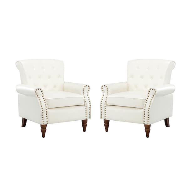 JAYDEN CREATION Acoetes Ivory Armchair with Nailhead Trim (Set of 2)