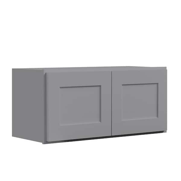 30 in. W x 12 in D x 18 in. H in. Shaker Grey Plywood Ready to Assemble Kitchen Wall Cabinet with Doors and Shelves