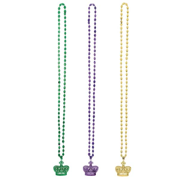Purple, Gold & Green Plastic Mardi Gras Bead Necklaces
