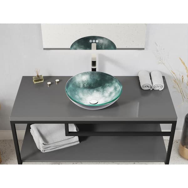 Belissima Round Glass Vessel Bathroom Sink with Stellar Grey Finish