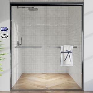 56 in. - 60 in. W x 72 in. H Sliding Framed Shower Door in Matte Black with Clear Glass
