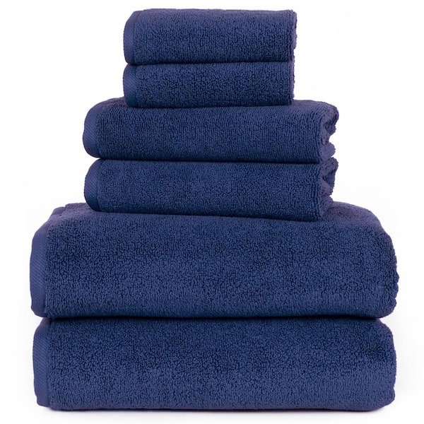 6-Piece Solid Navy 100% Cotton Bath Towel Set