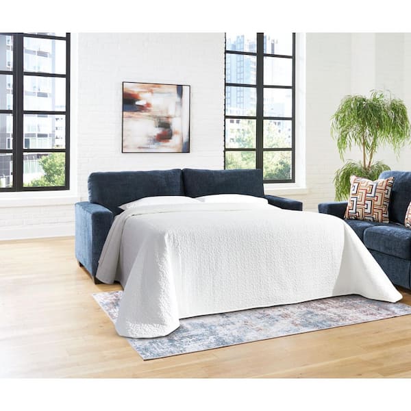 Aviemore 85 in. Blue Solid Polyester Queen Size Sofa Bed