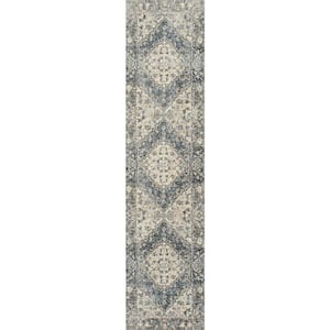 Blue/Cream 2 ft. x 8 ft. Pavel Distressed Medallion Low-Pile Machine-Washable Runner Rug