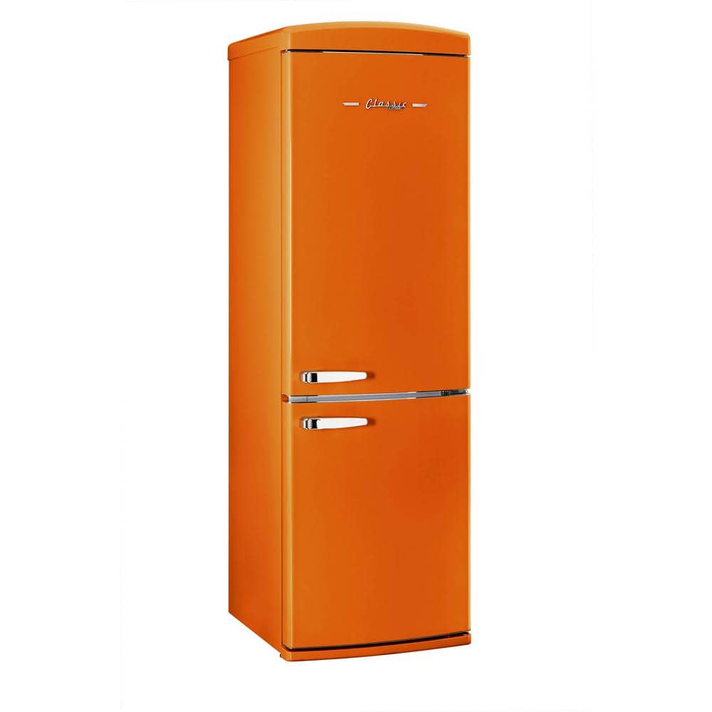Creamsicle Orange Retro Bottom Freezer Refrigerator with Chrome Handles