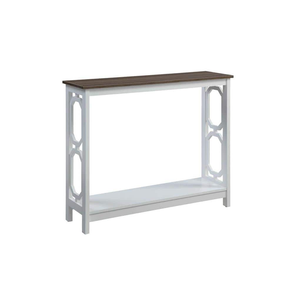 Omega 40 in. Driftwood Top/White Frame Standard Rectangle Wood Console Table with Shelves