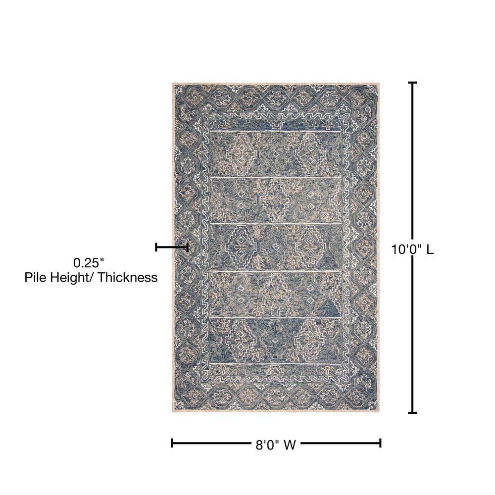 Handmade Blue Floral Tufted Wool 8' x 10' Area Rug