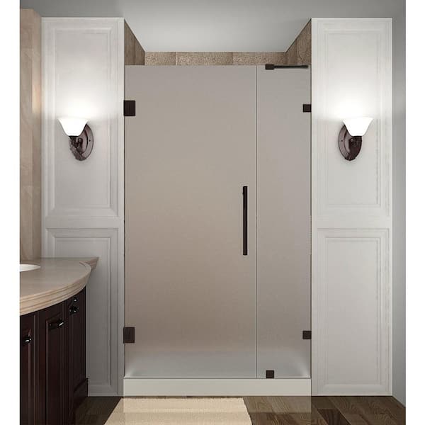 Aston Nautis 28.25 - 29.25 in. x 72 in. Frameless Hinged Shower Door with Frosted Glass in Bronze