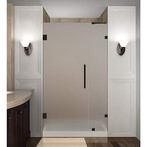 Nautis 33.25 - 34.25 in. x 72 in. Frameless Hinged Shower Door with Frosted Glass in Bronze