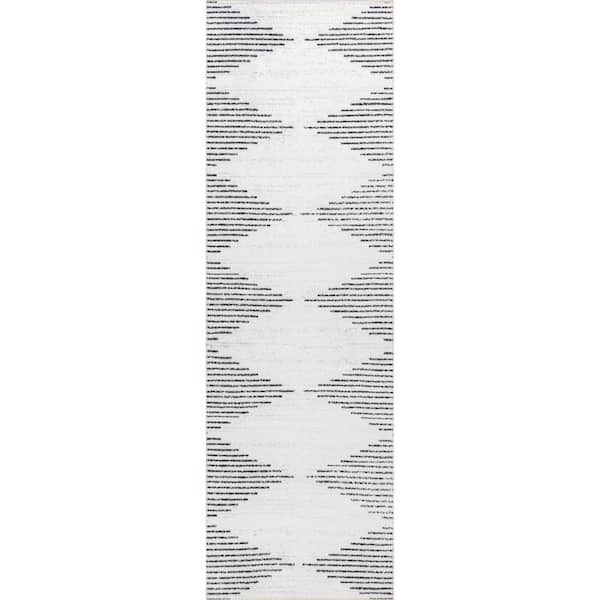 nuLOOM Romina White 3 ft. x 6 ft. Machine Washable Diamond Stripes Runner Area Rug