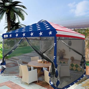 10 ft. x 10 ft. American Flag Outdoor Easy Pop up Canopy Party Tent with Mesh Side Walls
